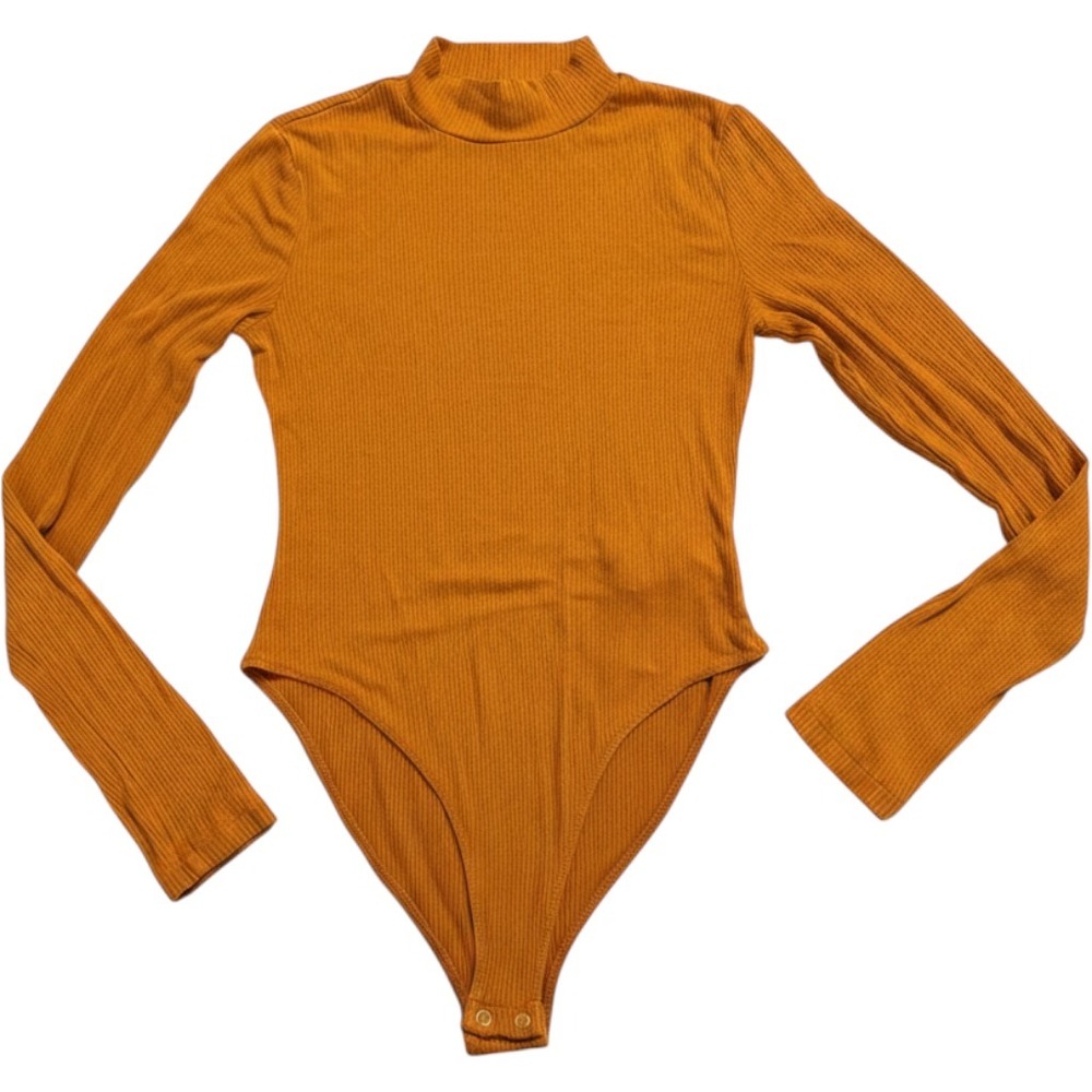 Forever 21 Mustard Yellow Ribbed Mock Neck Long Sleeve Bodysuit‎ Medium
